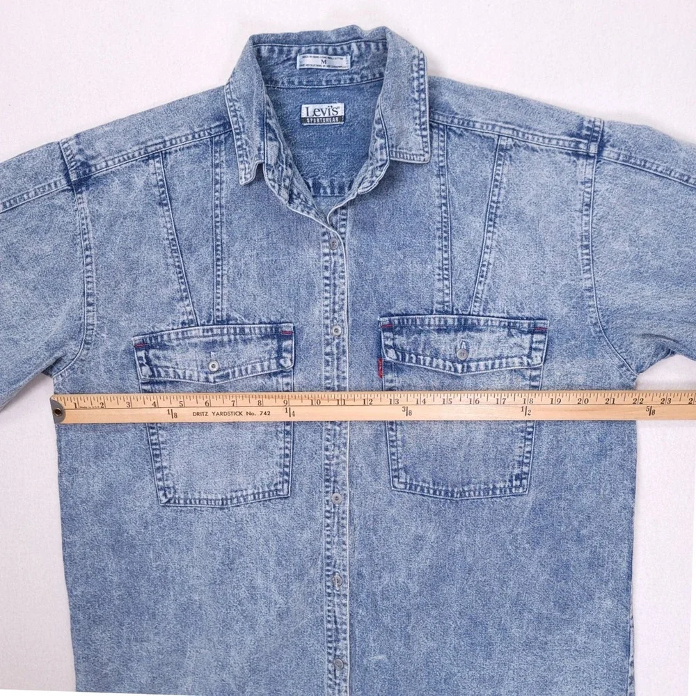 Levis Sportswear Mens Vintage 90s Acid Wash Denim Shirt‎ Light Blue Medium M NWT